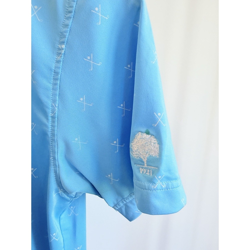 FootJoy Junior Golf Club Print Blue/White Polo Shirt Embroidered 1921 Logo Sz M - Picture 3 of 7